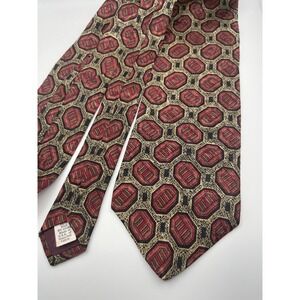 Salvatori Mens Silk Tie Red Gold Black Geometric Octagon Pattern Woven USA Made